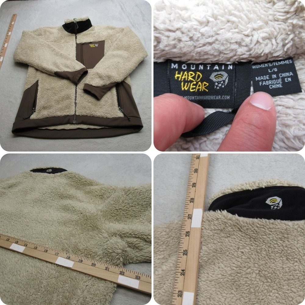 Mountain Hardwear Jacket WomenLarge Cream Brown Fuzzy Sherpa Fleece Full Zip